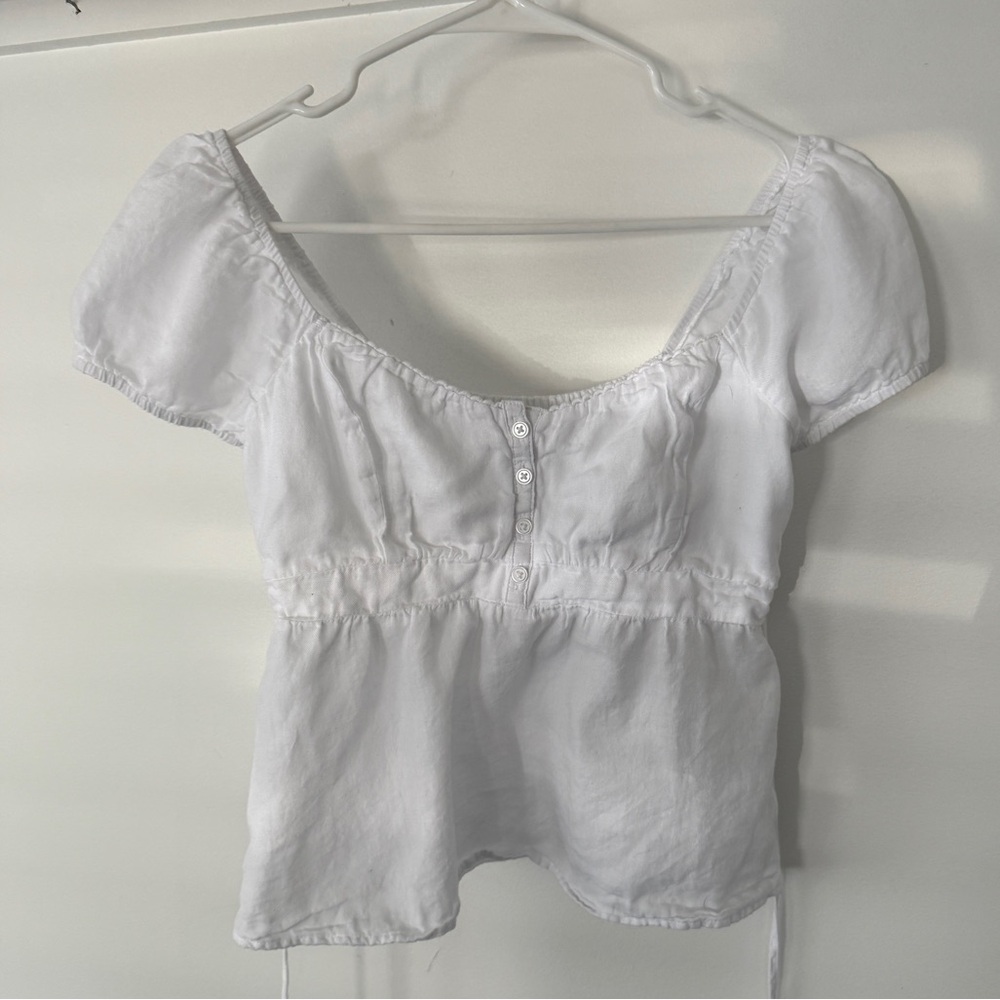 Hollister White Puff Sleeve Ruched Blouse